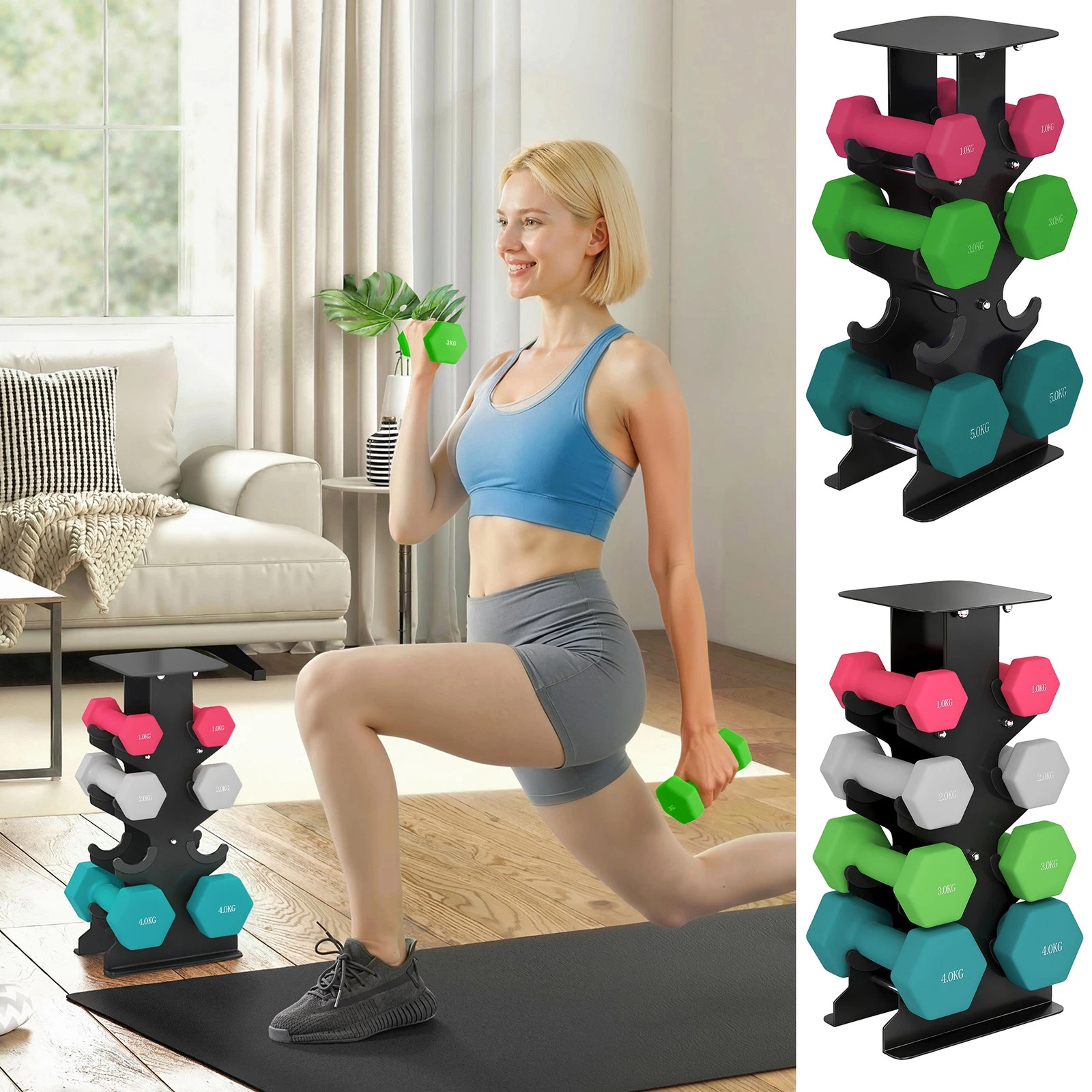 Hex Dumbbells Set with Dumbbell Rack