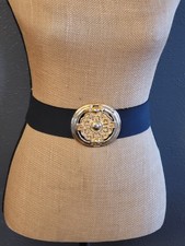 Pearl Accessory Black Stretch Belt With Goldtone Buckle Medium