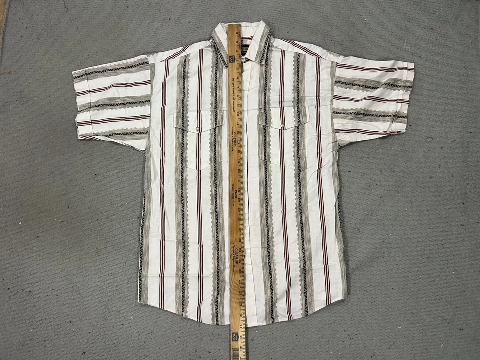 Panhandle Slim Shirt Mens 15.5 Western Pearl Snap Short Sleeve Striped Aztec - Image 4 of 4