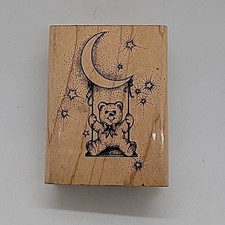 Bear On Moon Swing 1988 Hero Arts Rubber Stamps