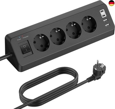 4-Way Power Strip with USB C, Corner Socket Corner 4 USB with Switch, Desk Socke