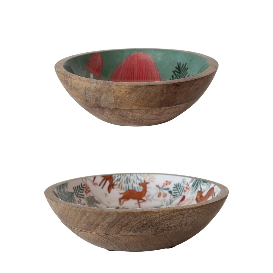 Cuencos de mango con patrón floral de bosque, multicolor, juego de 2 Foto 4 de 4