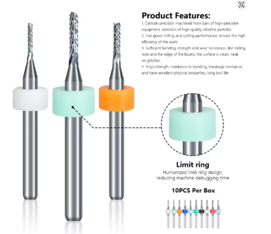 XCAN PCB Milling Cutter Set 1.1–2.0mm Carbide End Mill 10pcs Router Bits