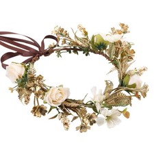 Vintage Rose Flower Crown - Golden Leaves White Classic Flower Headband Fairy...