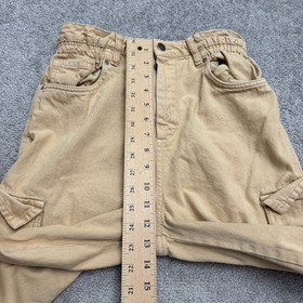 NUON Paperbag Cargo Ankle Pants Women 30 Tan Brown High Rise Cotton Casual 26x26