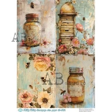 Bees & Honey Quad | A4 Rice Paper | Paper for Decoupage | AB Studios