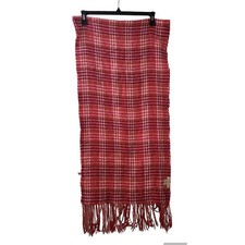 G.H. Bass Co. Plaid Scarf with Fringe Red Pink Acrylic One Size