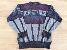 Vintage 90s Geometric Grandpa Mock Crewneck Knit Sweater Abstract Retro Color M