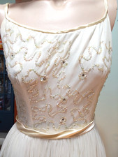 Vintage 50s Ivory Prom, Party, Dance Dress w/Crinoline, Taffeta, Tulle and Beads