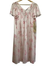 Dead Stock Vtg Vanity Fair Floral Pink Nylon Tricot Nightgown Size Large USA