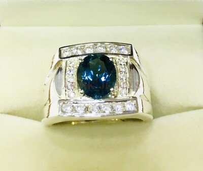 Natural London Blue Topaz Gemstone with 925 Sterling Silver Ring for Men's #619
