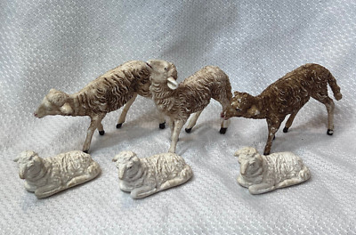 Vtg Composition Composite Figurine Animal Sheep Mutton Lamb Standing Laying Lot