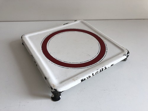 Ancien Dessous De Plat Émaillé Bleu – Trivet Métal Vintage