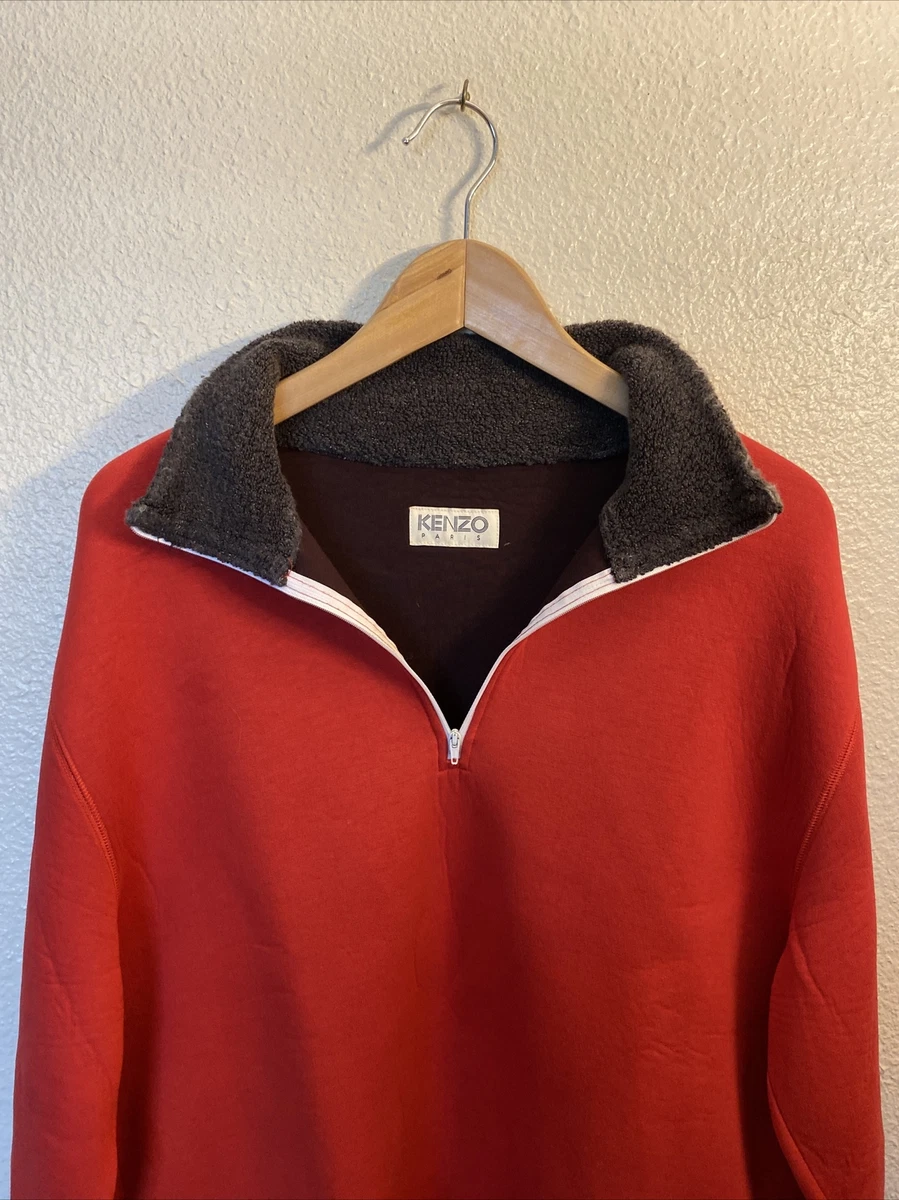 Kenzo Paris Mens 1 4 Zip Pullover Sweater Ling Sleeve Red Size 2XL EUC
