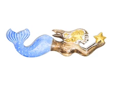 18" Mermaid Wall Plaque Wood Carving Folk Art Tropical Nautical Shell Star Fish