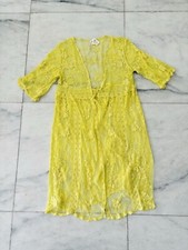 Forgotten Grace Duster Kimono Jacket Yellow Lace Floral Sheer Women L Boho NWT