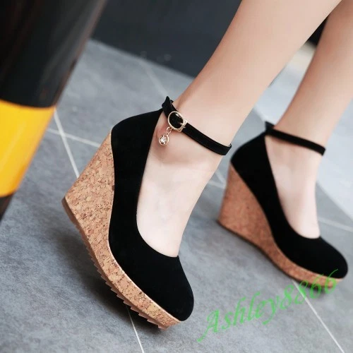 Sweet Round Toe Wedge Heel Platform Mary Janes Prom Women Girls Shoes Plus  Size