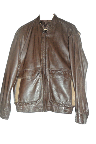 Veste En Cuir Véritable Vintage Marron - Taille M Femme - Occasion Très Bon État