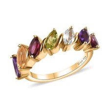 Multi Gemstone 7 Stone Ring in Vermeil Yellow Gold Over SS 2.00 ctw Size 10