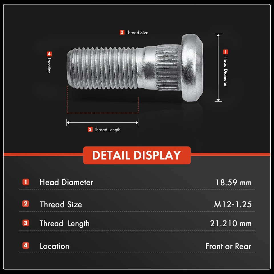 12x Perno de rueda delantera M12-1.25 para Nissan Pathfinder Stanza Frontier INFINITI Foto 2 de 4