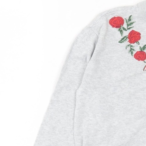 H&M Womens Grey Crew Neck Floral Cotton Blend Jumper Size S - Picture 6 of 12