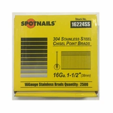 16 Gauge 1-1/2" STAINLESS STEEL Brad Nails - Spotnails 16224SS (25,000 Brads)