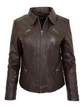 Soft Brown Leather Jacket For Womens Fitted Collared Latest Zip Up Biker Style