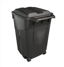 45 Gallon Heavy Duty Plastic Trash Can with Wheels, Attached Lid,Black, Durable