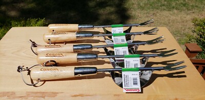 Lot Of 5 Corona Professional Grade Wood Handle Stainless Steel Weeders W/Fulcrum