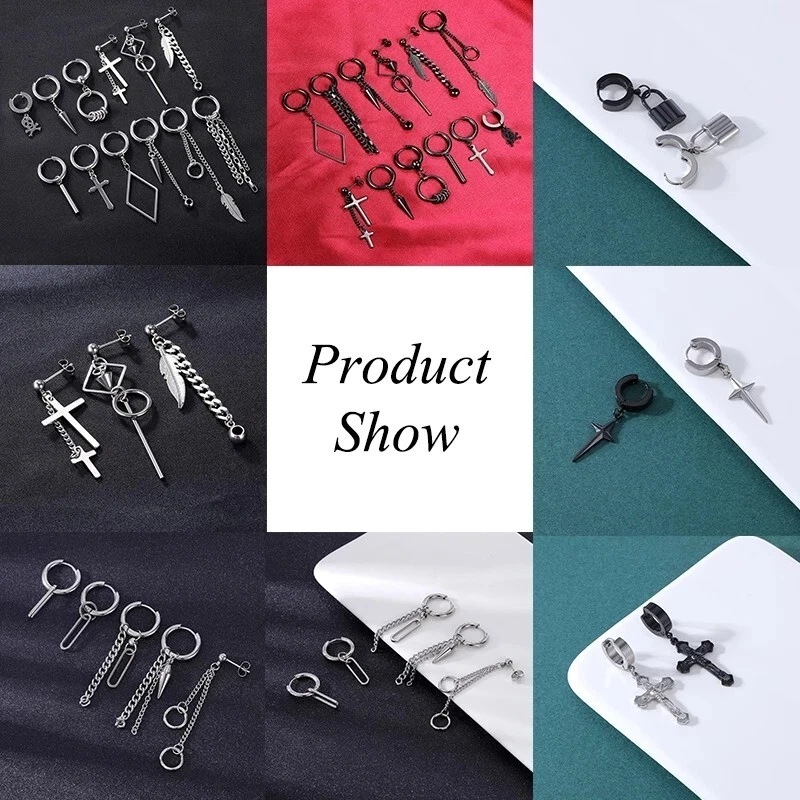 Brincos de argola de aço inoxidável 18 g/20 g brinco cruz punk gótico para mulheres homens - Imagem 3 de 4