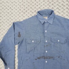 Vtg Big Mac Penn Prest Chambray Work Shirt Blue Distressed Workwear - Medium