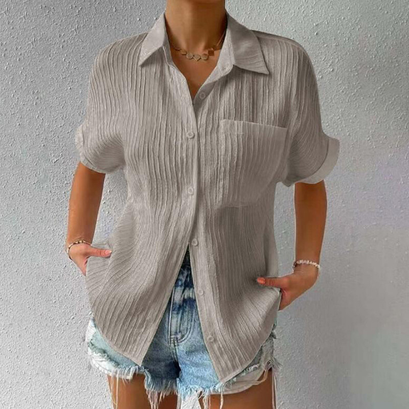 Plus Size Women Summer Tunic Shirts Short Sleeve Blouse Ladies Button ...