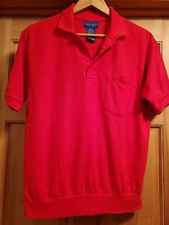 Vtg 80's PENNEY'S TOWNCRAFT RED HENLEY RIBBED BOTTOM POCKET POLO SHIRT M KOREA