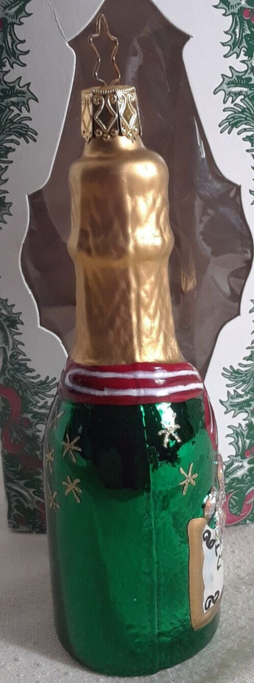 Merck Family’s Old World Christmas Ornament 2000 Champagne Bottle 5" Blown Glass