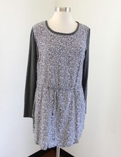 Lou and Grey Gray Abstract Print Drawstring Contrast Dress Size S Pockets Casual