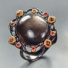 Bague pierre soleil oeil de chat naturel fine art argent sterling 925 taille 8 /R450473