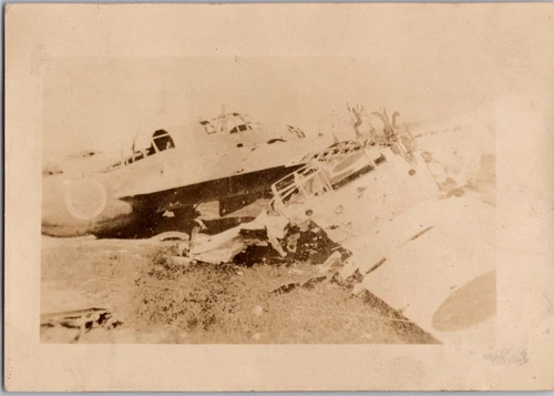 PH2569 WW2 Military Airplane Downed Wrecked Fighter Jet Vintage Snapshot Photo