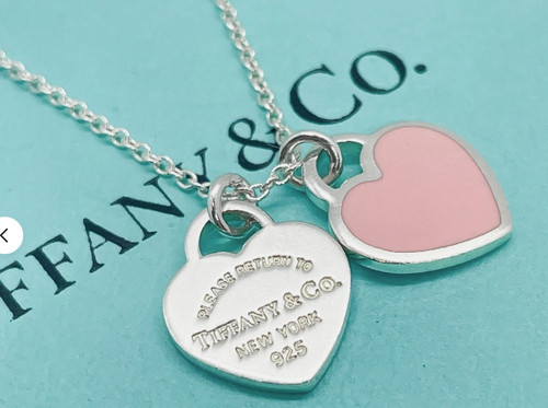 Tiffany & Co. Return to Tiffany Pink Enamel Mini Double Heart Necklace 16”