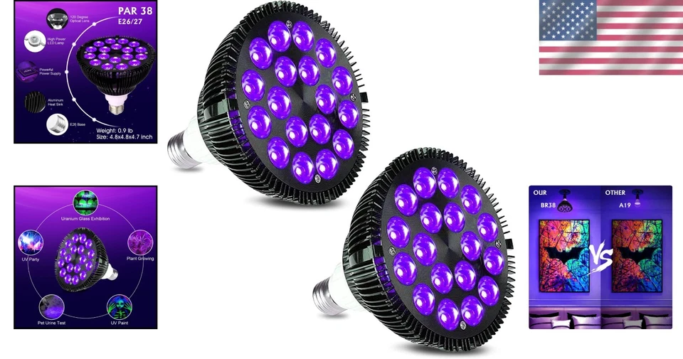 Black Light Bulbs 36W LED - 2 Pack for Fluorescent Art - Image 2 of 4