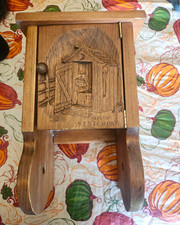 Wood Wall Mounted Toilet Paper Holder with Shelf, Rustic Stained Brown