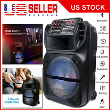 Portable 15" Bluetooth Speaker Subwoofer Heavy Bass Party DJ System with Mic AUX