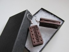 Handmade Unusual Miniature  Fimo Chocolate Bourbon Biscuit Earrings