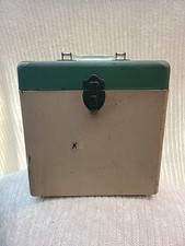 Vtg Aqua Beige hinged top 45 rpm record storage carrying case