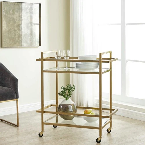 Uttermost 50205 Erena 32"W Stainless Steel and Tempered Glass Bar - Brass - Picture 4 of 4