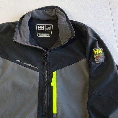 Helly Hansen Aker Jacket Mens Large Black Workwear Full Zip Softshell Mock Neck 