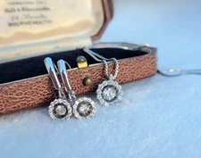 Dancing Cubic Zirconia Sterling Silver Halo Pendant Necklace Dangle Earring Set