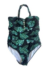 Yonique 1-piece tummy coverage Swimsuit swimwear black/green plus size 18W NWT