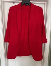 Express Women's Red Open Front 3/4 Ruched Sleeve Casual Blazer Jacket