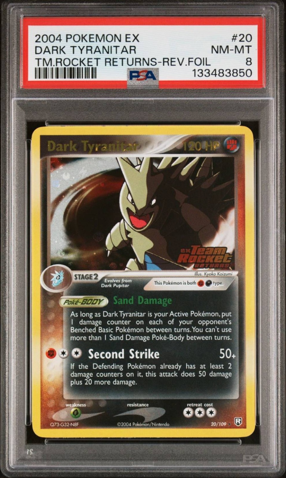 2004 Pokémon EX Team Rocket Returns Dark Tyranitar #20 Reverse Holo PSA 8 NM-MT