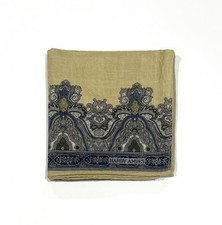Men Handkerchief HARDY AMIES Vintage Art Paisley Tan Cotton Pocket Square 18  
